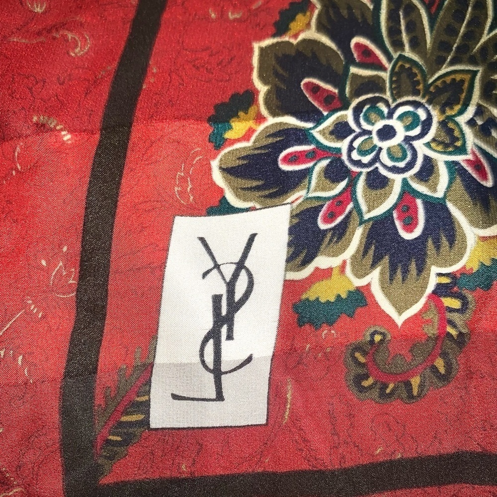 Yves Saint Laurent Large Red Scarf 42” X 42” - Picture 5 of 6